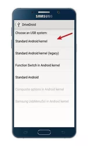 النقر على خيار Standard Android Kernel