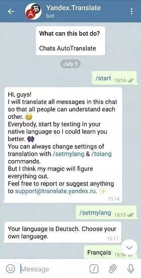 بوت Yandex Translate بوتات تليجرام