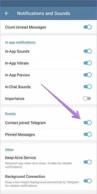 إيقاف إشعارات انضمام جهات الاتصال لتطبيق تليجرام