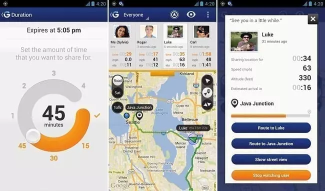 تطبيق Glympse تطبيقات لمراقبة الهواتف ومعرفة مواقعها