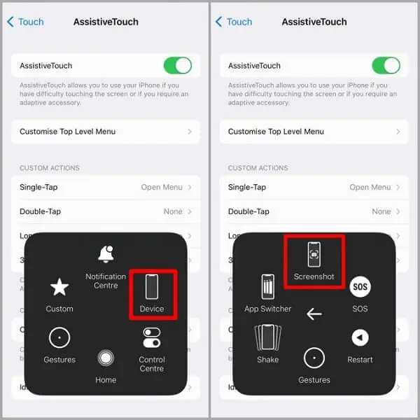استخدام Assistive Touch 2 مشكلة لقطة الشاشة في هاتف الآيفون
