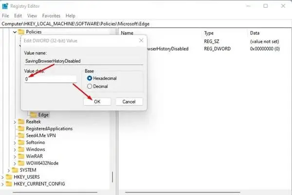 تفعيل سجل التصفح في متصفح Microsoft Edge 7