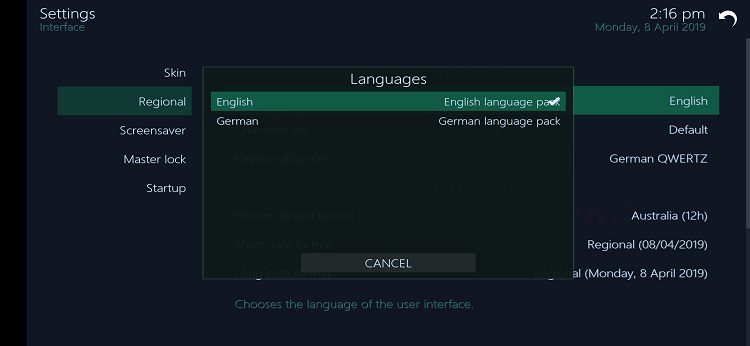 Change the language from German to English