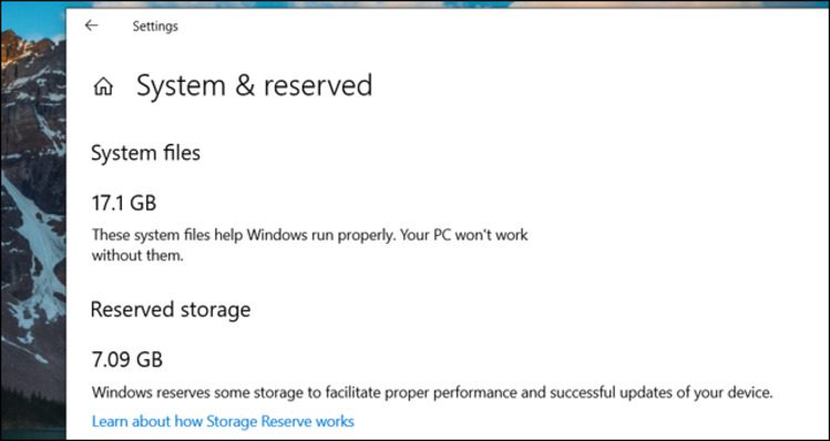 طريقة تعطيل RESERVED STORAGE في Windows 10
