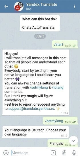 بوت Yandex Translate بوتات تليجرام