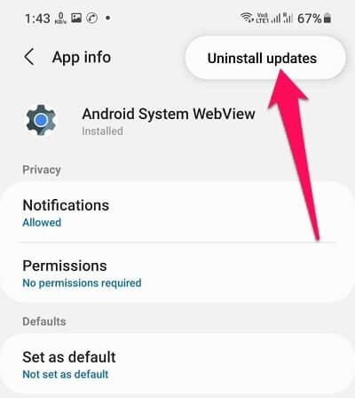 ايقاف تحديثات Android System Webview