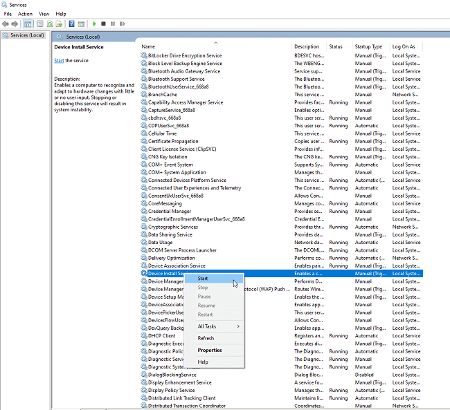 قائمة خدمات Windows