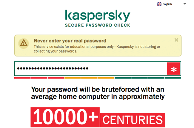 موقع Kaspersky Password Strength Meter