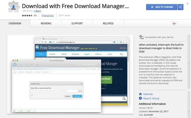 إضافة Download with Free Download Manager