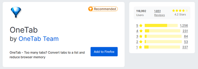 إضافة OneTab إدارة علامات التبويب في متصفح فايرفوكس