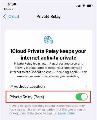 قم بتمكين ميزة iCloud Private Relay