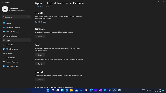 قم بإعادة ضبط تطبيق الكاميرا في Windows 11 1