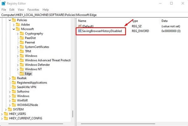 تعطيل سجل التصفح في متصفح Microsoft Edge 5