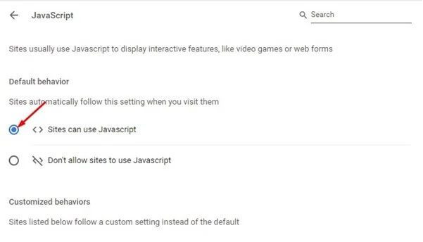 قم بتمكين الـ Javascript في متصفح Google Chrome 3