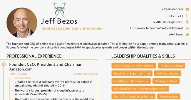 قالب السير الذاتية لـ Jeff Bezos والتعديل عليه عبر موقع novoresume